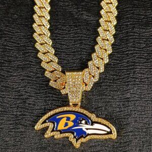 NFL Baltimore Ravens 20 Inch Necklace Pendant Cuban Chain Link Football Jewelry